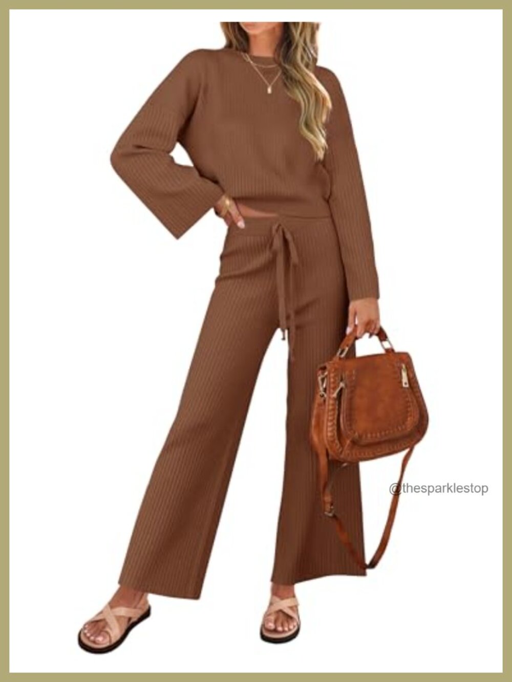 Women's 2 Piece Sweater Set Knit Lounge Set Wide Leg Pants
